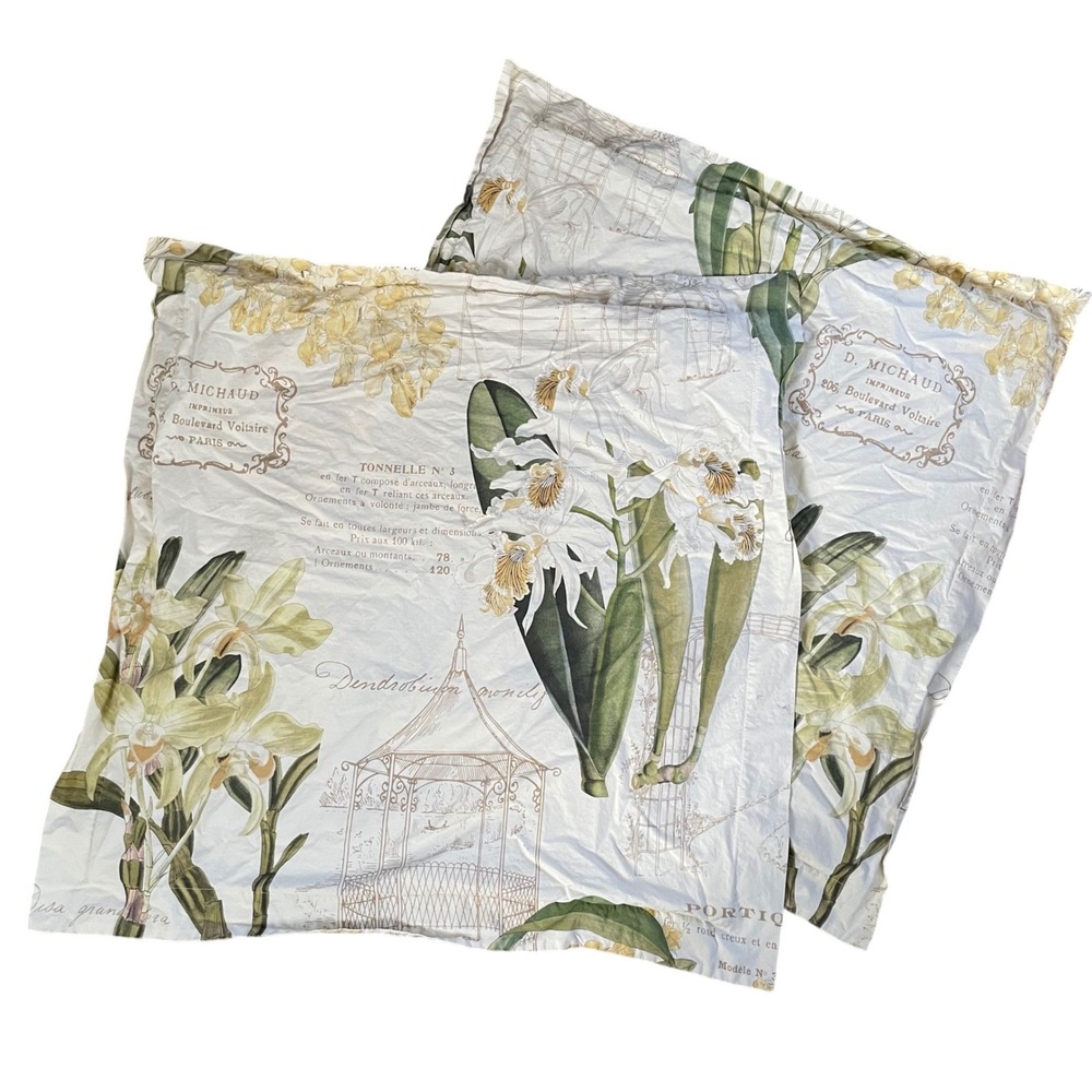 Pottery Barn Orchid Botanical Set of 2 European Shams French Paris Caesarea